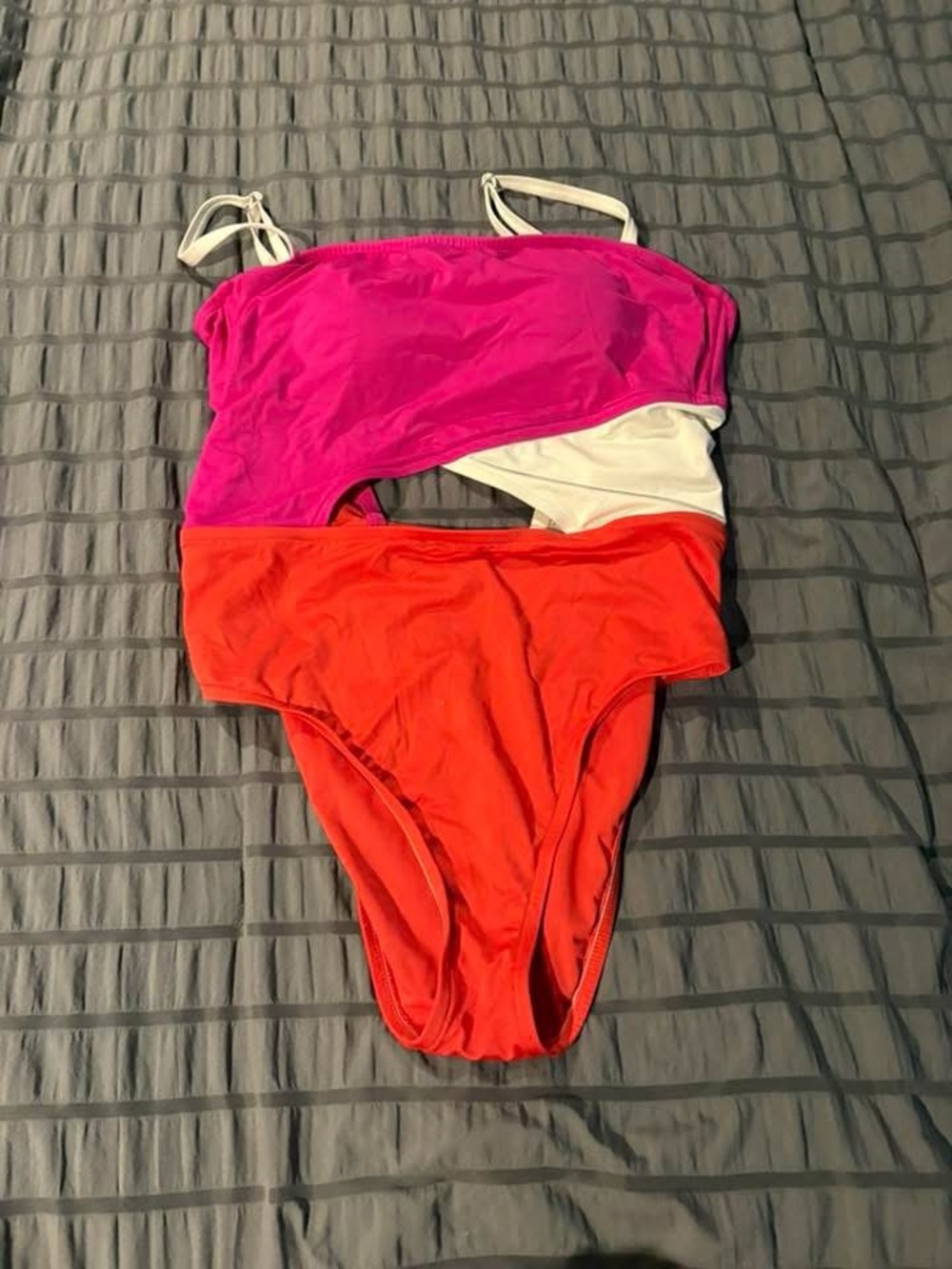 Colorblock One-Piece Swimsuit in Pink, White & Orange